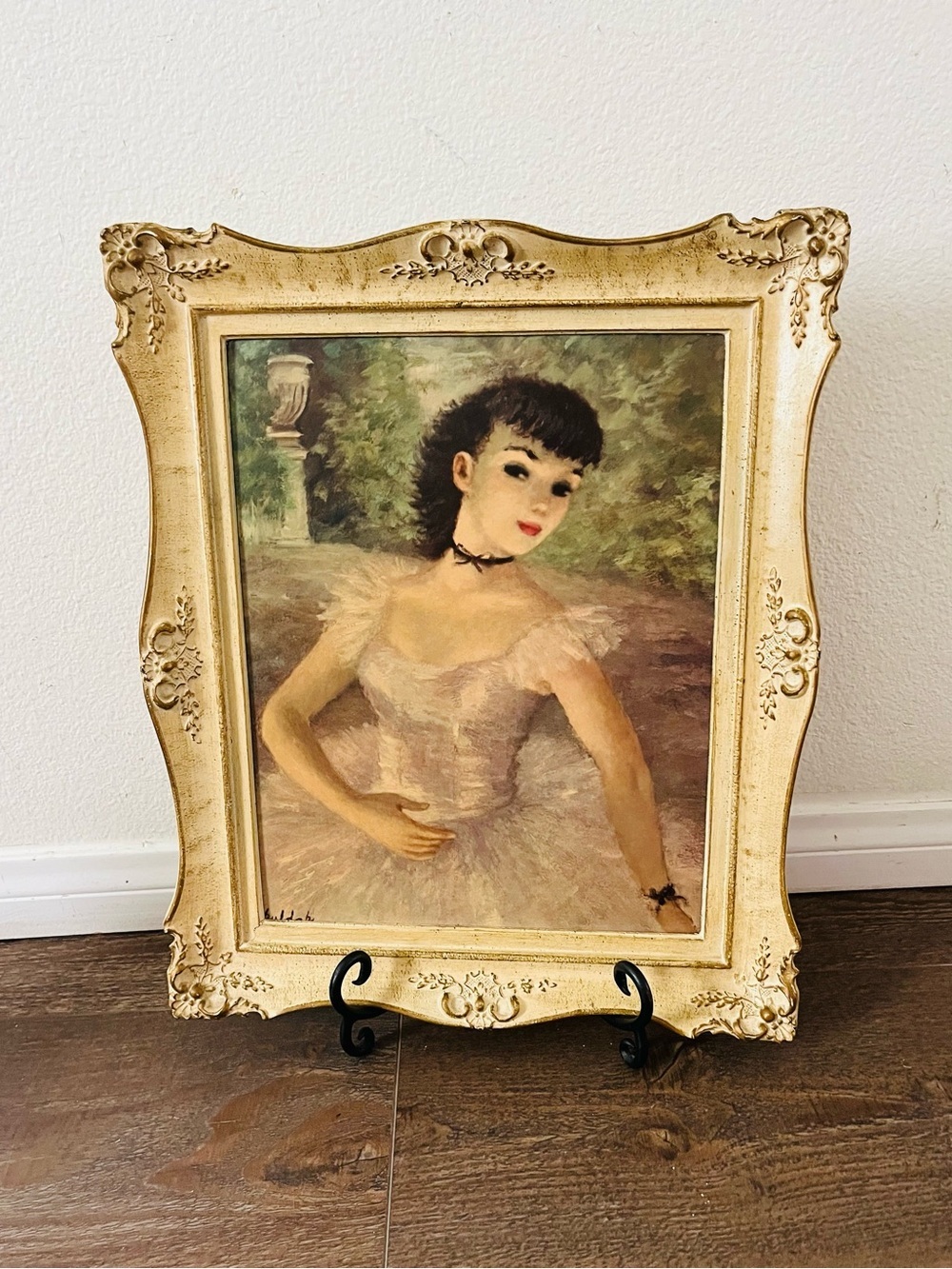 Framed Ballerina Portrait Painting in Cream Gold Frame 14/17 inches